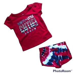 Way to Celebrate! Sz 12M Patriotic Daddy’s Little Cutie Tie Dye Short Set NEW